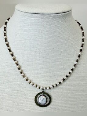 SILPADA N1894 Pearl Brass Sterling Silver Go Coastal Necklace 925 Retired